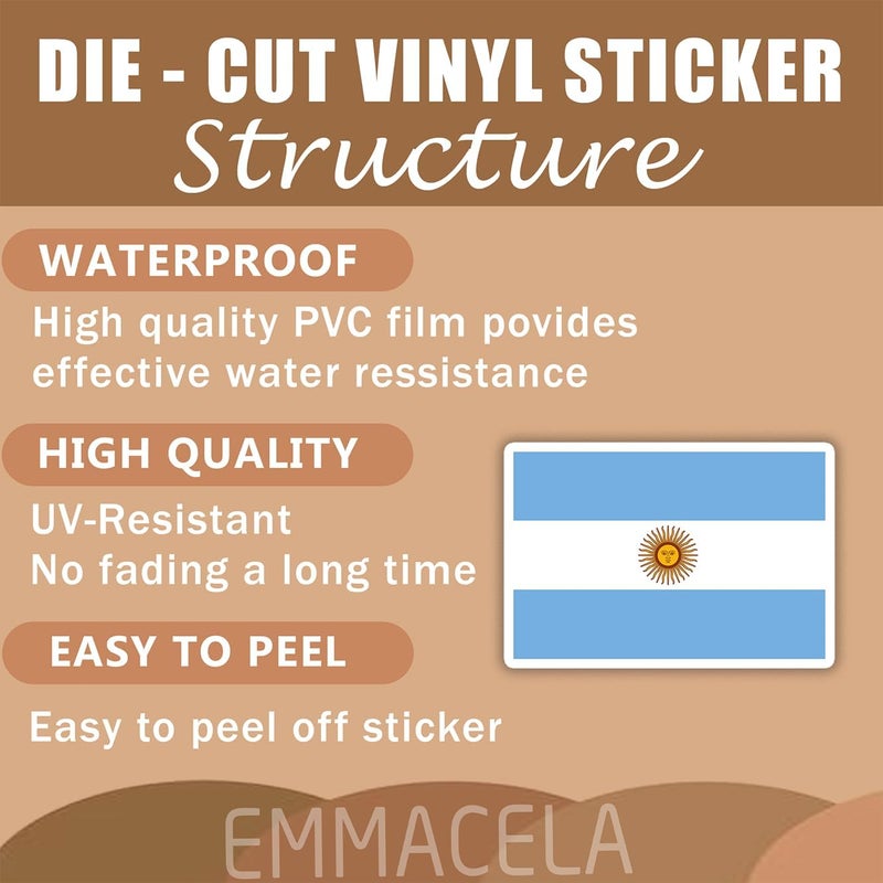 EMMACELA (3PCS) Argentina Flag stickers, Countries Flag Stickers - Waterproof Vinyl Decals For Laptops, Tumblers, Water Bottles, Books, Scrapbooks, Size 3 x 2 Inch - Image 3
